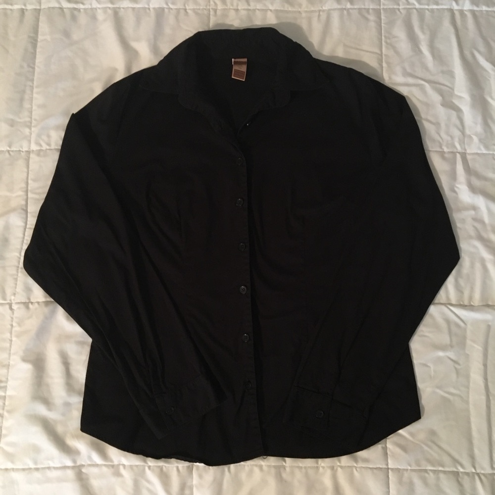 Long Elegant Legs, Fitted, Black Button Down